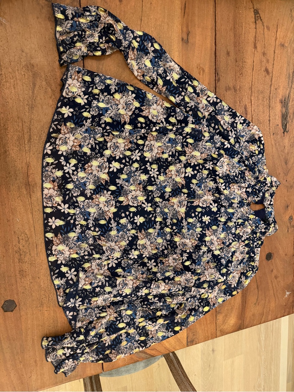 fab'rik Navy Floral High-Neck Blouse with Yellow Accents